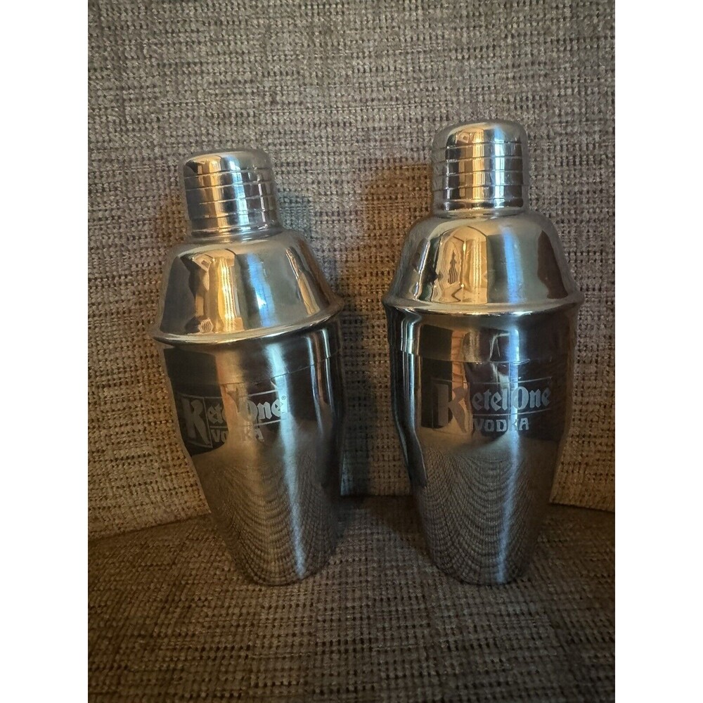 Chrome Cocktail Shakers Set of 2 Ketel One Vodka 18/8 Stainless Steel - Picture 5 of 5